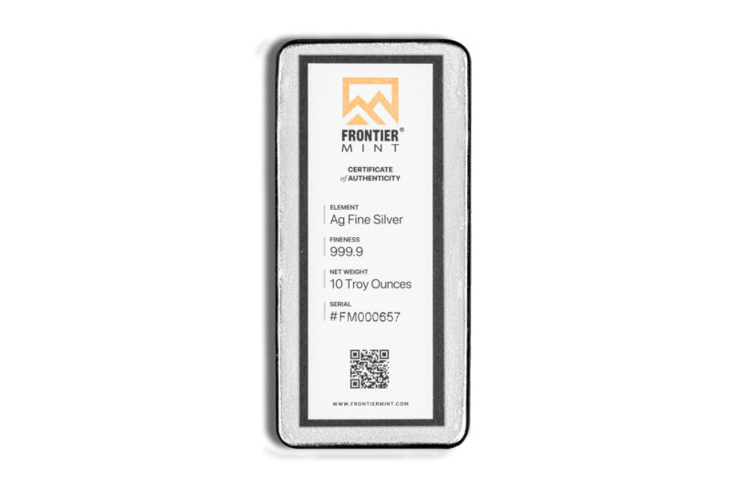 10 oz Silver Bar - Frontier Mint (Frosted) - Image 3