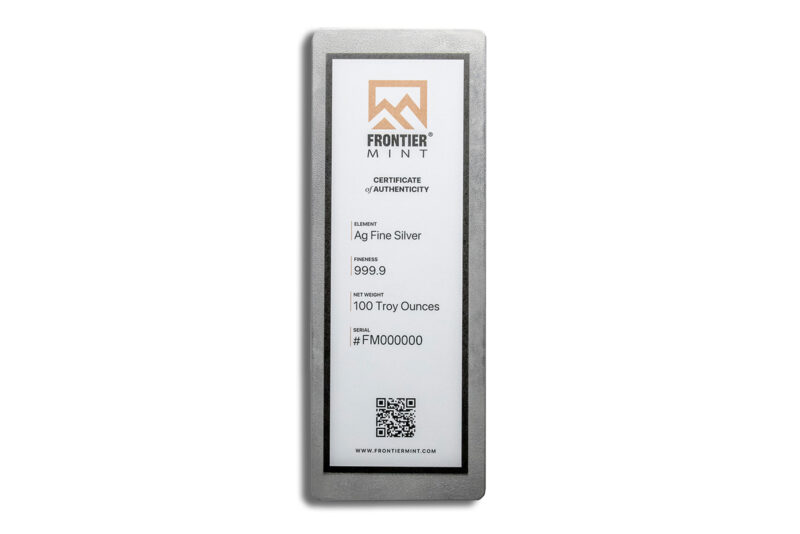 100 oz Silver Bar - Frontier Mint (Frosted) - Image 2